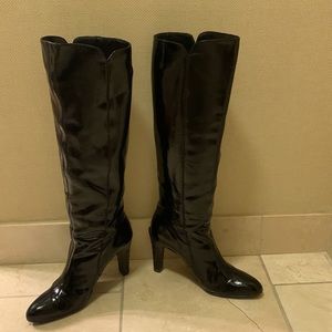 Salvatore Ferragamo black patent leather boots. Size 9